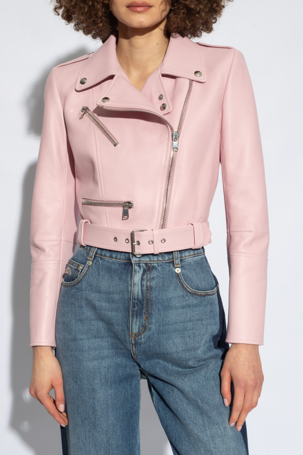 ジャケット ALEXANDER MCQUEEN Women Jackets 708182 PINK Alexander Mcqueen Crop Biker Jacket In Pink - 47% Off